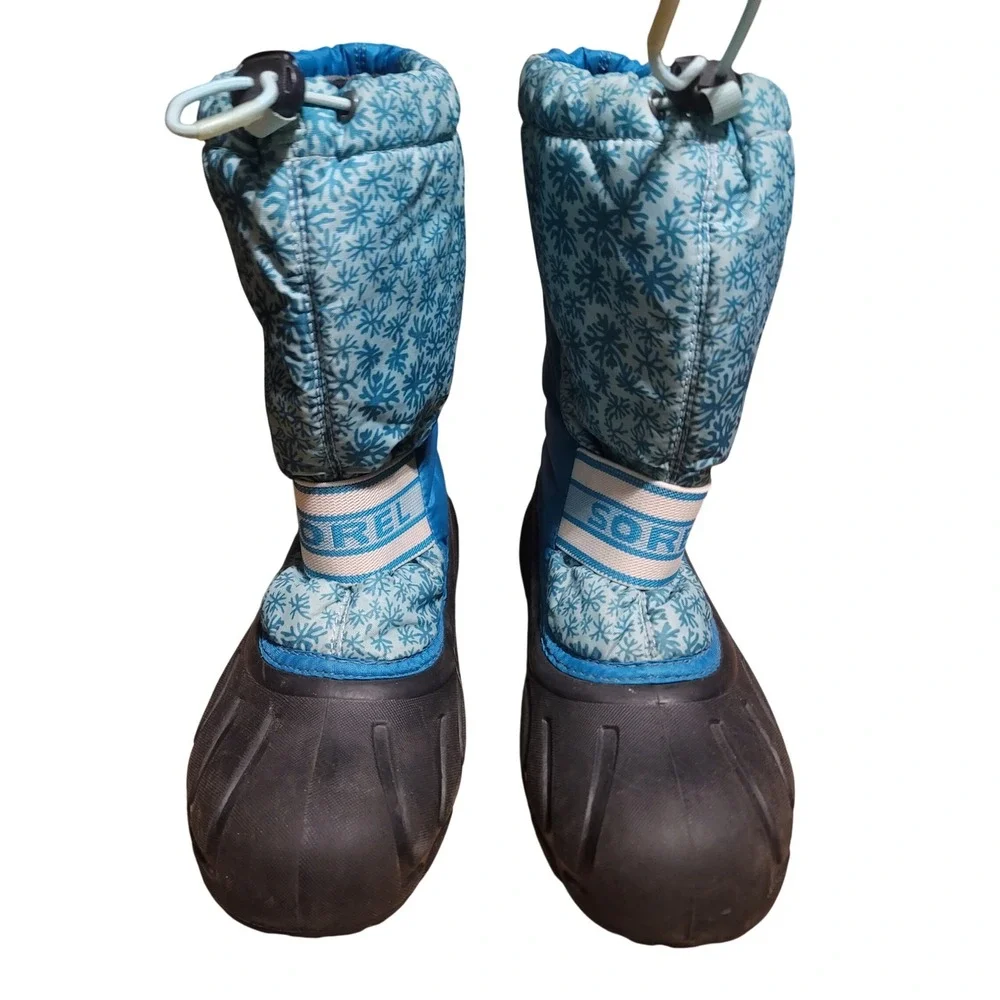 Sorel‎ Snow Boots Waterproof Insulated Kids Size 6Youth Girls Blue Snowflake